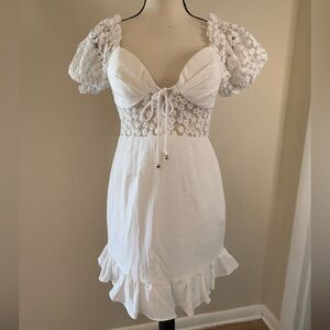 One and Only Collective white lace ruffled mini dress SZ M